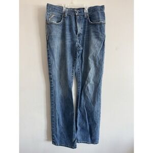 Men's Ariat Low Rise Bootcut Jeans Denim Cotton Thick Worn Rugged 34 X 34 Cowboy